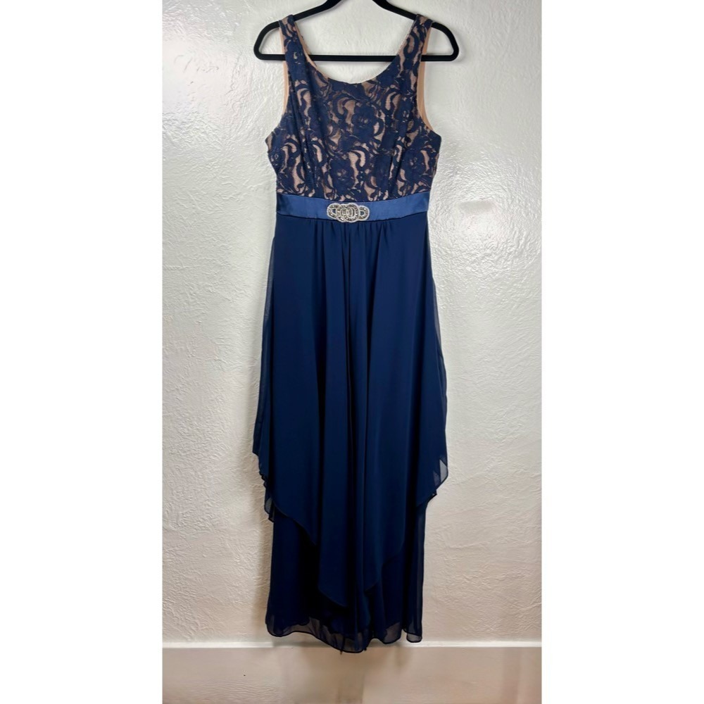 Juno Blue Prom Dress Formal Rhinestone Lace Sz L Fairytale Ethereal Retroglam‎